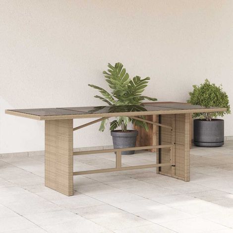vidaXL Mesa de jardín superficie de vidrio ratán PE beige 190x80x75 cm (1/5)