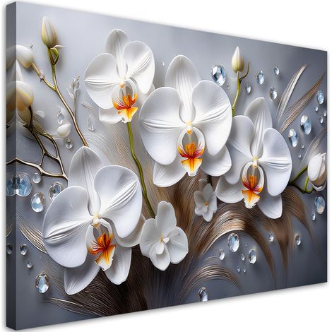 Tableau déco Fleur d'orchidée blanche peinte en 3D 100x70 (1/5)