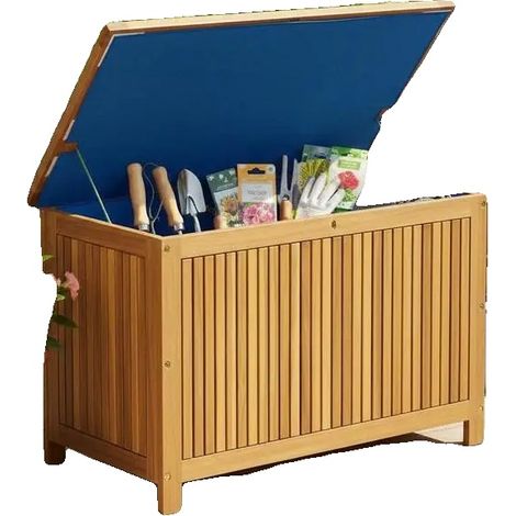 Außenlagerbox, massives Akazienholz, wetterfest, Braun (1/2)