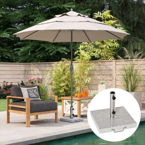 Pied de parasol en acier inoxydable avec poignées, semi-circulaire, support et poids pour parasols de Ø 3,8 à Ø 4,8 cm, pour balcon, terrasse ou jardin, gris