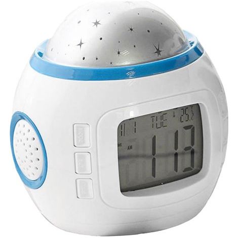 Réveil à projection avec rétroéclairage, fonction snooze, projecteur de ciel, thermomètre et calendrier numérique. (1/5)