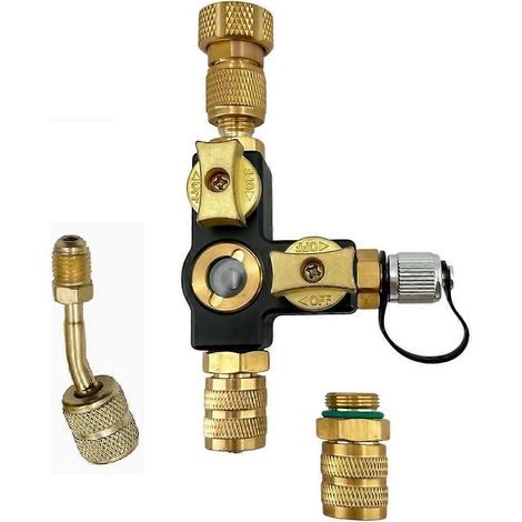 Outil professionnel VC2G pour le retrait des obus de vannes de CVC avec adaptateur 5/16, vanne double 1/4 avec voyant, étanche à 20 microns sous vide (1/4)