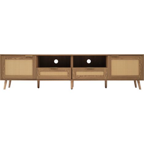 TV-Ständer TV-Schrank mit Rattandesign Massivholzfüße Oak Eiche 200 x 37 x 49 cm - PANGIVO (1/5)