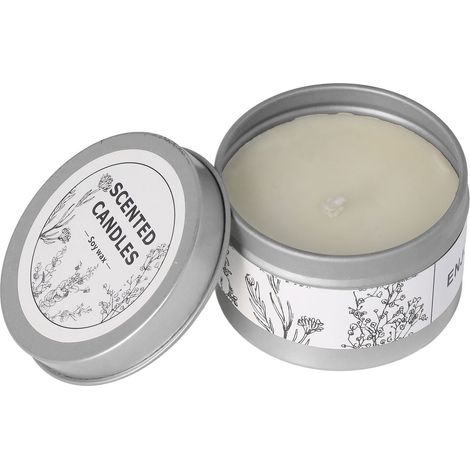 Bougie parfumée en cire de soja, sans fumée, bougie d'aromathérapie pour salon, chambre, salle à manger, salle de bain, carillon éolien bleu avec boîte argentée. (1/5)