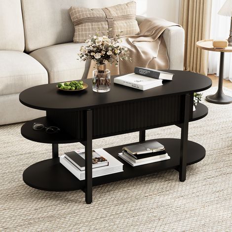 BLANKETSWARM - Table basse relevable 100 cm – Hauteur ajustable 50 - 63cm – Style moderne – Table centrale pour salon – Bois MDF et métal, Noir (1/5)