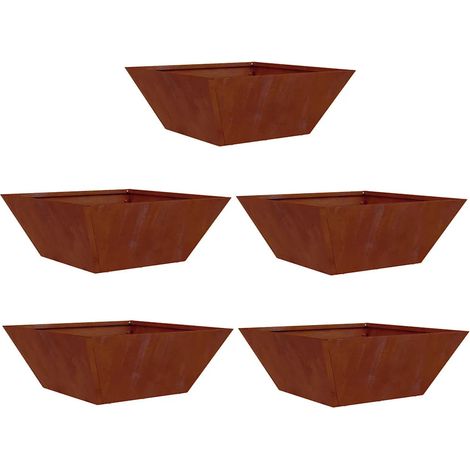 Lot de 5 cache-pots en métal design moderne jardin extérieur 40 x 40 x 15 cm en acier rouillé