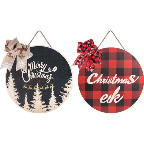 Panneau Porte En Bois - Décoration De Noël Et Nouvel An - Diamètre 28 Cm - Pour Porche Et Porte D'Entrée - 1 Pièce (1/5)