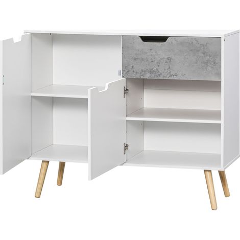 Buffet de cuisine de style moderne, 2 portes et 1 tiroir avec pieds inclinés 98x39x81, 5 cm blanc et gris (1/5)