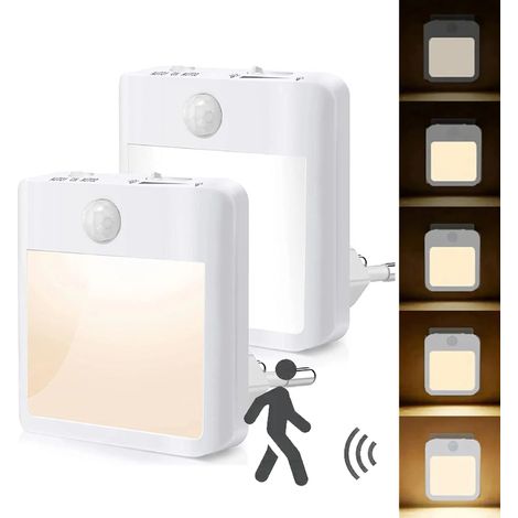 2er-Pack LED-Nachtlichter zum Einstecken, Bewegungsmelder, 2 Farbmodi, dimmbar, für Flure, Schlafzimmer, Küchen, Treppenhäuser (1/5)