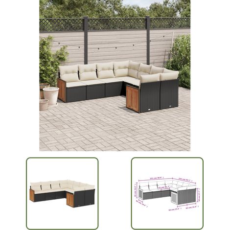 The Living Store 8-tlg. Garten-Sofagarnitur mit Kissen Schwarz Poly Rattan - Gartensofas - Outdoor Möbel - Lounge Set - Rattan Gartenmöbel - Gartenlounge (1/3)
