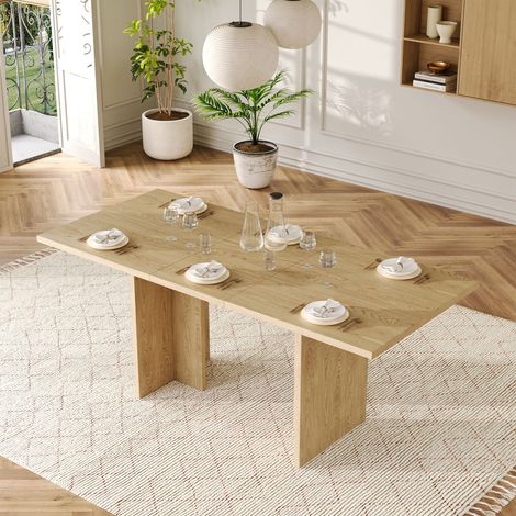 Table à Manger Extensible Rectangulaire 140/180x80 cm avec Plateau 30mm Épais Très - 6 à 8 Personnes - Cuisine Salon - Couleur Chêne