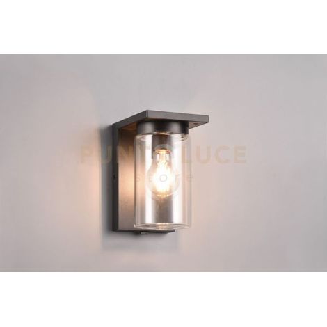 ARDILA APPLIQUE DA ESTERNO FUSIONE ALLUMINIO NERA CON VETRO CILINDRO SENSORE CREPUSCOLARE H. 19CM IP44 1 LUCE ATTACCO E27