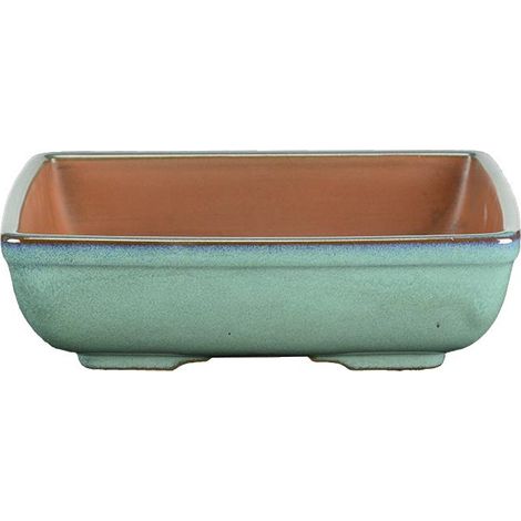 Vaso per bonsai rettangolare in gres smaltato verde 21x16x5,5 cm - ZX114