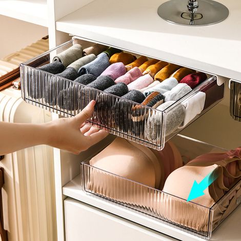 Boîte de rangement coulissante sous bureau en plastique transparent, gain de place, pour bureau ou salle de classe, noire, taille M (1/5)