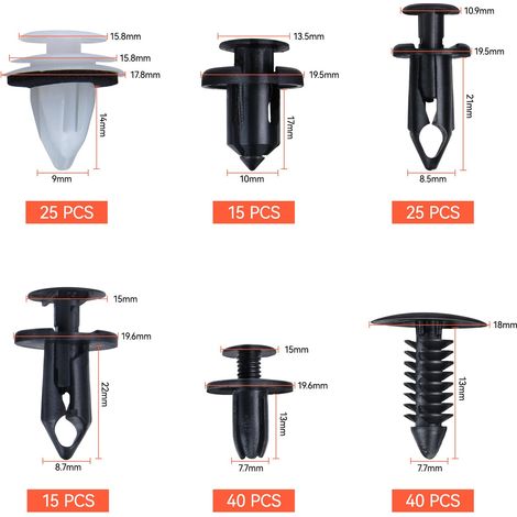 155 pezzi di clip di fissaggio per auto, set di montaggio in plastica per auto Preciva, kit di clip di montaggio per paraurti in 6 misure, fermi a spinta per paraurti in nylon (1/4)
