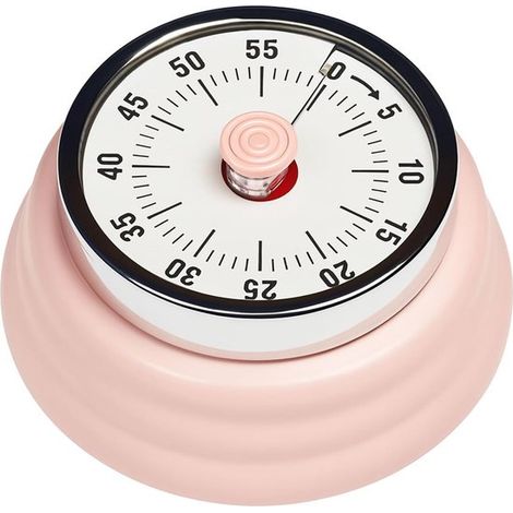 Temporizador de cocina vintage de acero inoxidable con cuenta regresiva de 60 minutos, magnético, con alarma sonora y color rosa (1/5)