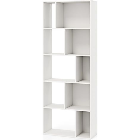 Libreria a 5 ripiani 60 x 25 x 160 cm con 10 scomparti finitura antischiuma moderna e funzionale legno bianco 200010730