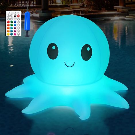 Luces solares para piscina, luces inflables con control remoto, Pulpo flotante luces de piscina 16 colores WRGB, calidad premium impermeable IP68, decoración exterior para piscina, jardín y fiestas, p (1/5)