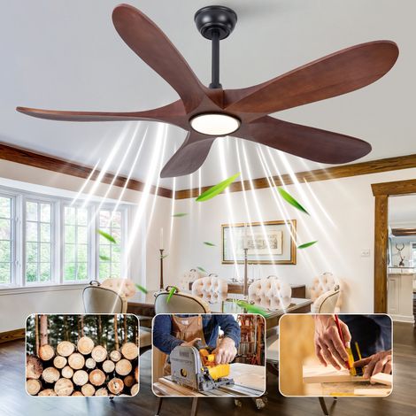 REDOM Deckenventilator mit Beleuchtung, 94.0x27.0x19.5 cm, 6 Stufen, Vor und Rücklauf, Massivholz, Walnuss Schwarz (1/5)