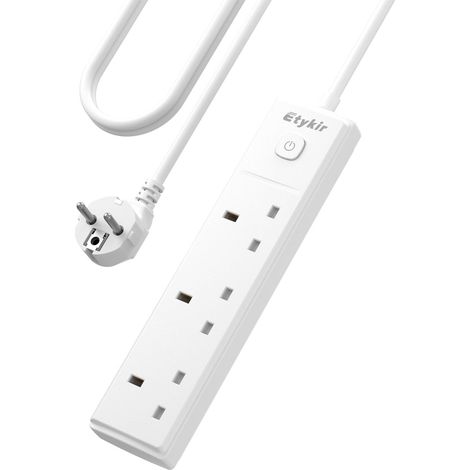 Adaptateur Prise Anglaise vers France 3 Prises UK Câble 1,5m, Interrupteur et Parafoudre, 16A/4000W pour Appareils Britanniques en France et Europe (1/5)