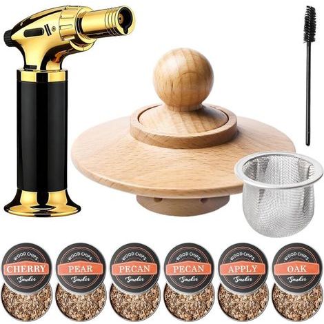 Cocktail smoker kit, whiskey smoker kit with light, 6 wood chips and cleaning tools, trendy whiskey smoker kit, cocktail accessories, gift for father, husband and enthusiasts (1/5)