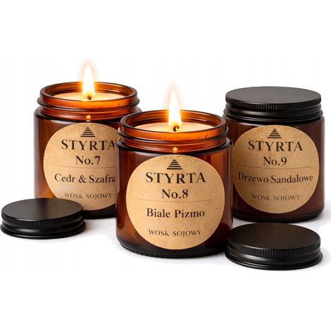 Velas de soja con 3 aromas: cedro, almizcle y sándalo. Set de 3 velas Styrta n.° 10. (1/5)
