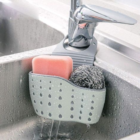 Organisateur d'évier : panier suspendu à deux niveaux avec ventouses pour savon et éponges (égouttoir/support de rangement) – Vert, lot de 1 (1/4)