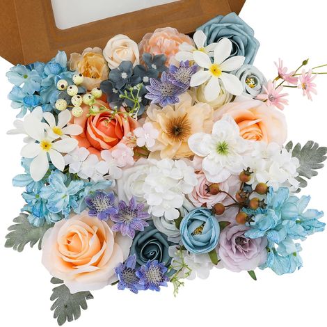Lot de fleurs artificielles bleues, soie et plastique, tiges flexibles, pour mariage, fête prénatale, décoration intérieure (1/5)