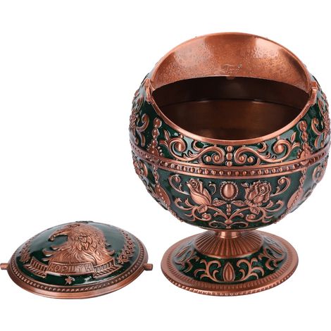 Cendrier rétro avec couvercle, en alliage de zinc, motif oiseau vert original, forme globe, cadeau artisanal (1/5)