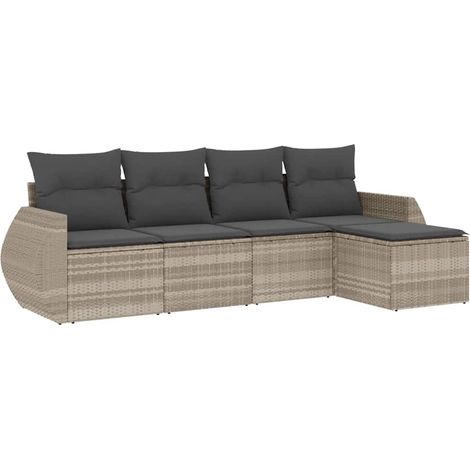 Set Divano da Giardino 5 pz Salotto da Giardino con Cuscini Grigio Chiaro Polyrattan (1/5)