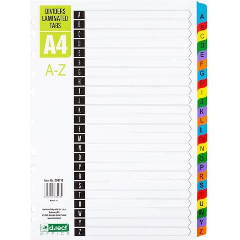 Trennblätter aus Pappe, A-Z-Index, laminiert, rechteckig