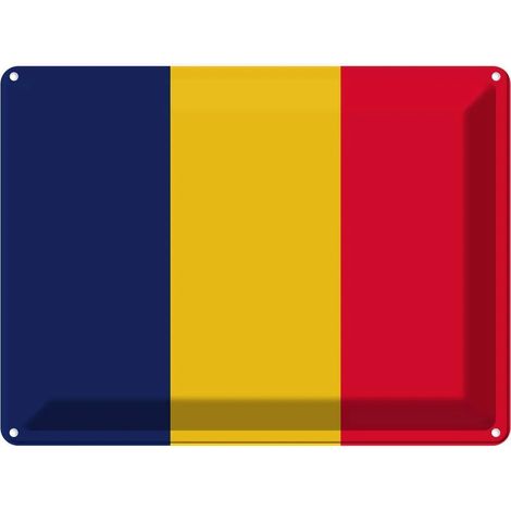 Plaque métallique 30x40 cm représentant le drapeau, la bannière et les armoiries du Tchad (1/5)