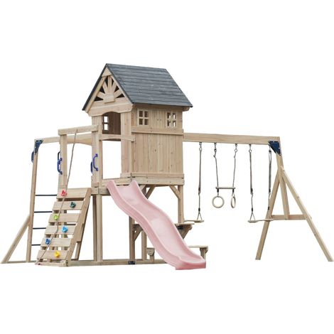 Axi Duncan Aire De Jeux En Bois, 2 Balançoires, 1 Toboggan - Rose Pastel  Maisonnette / Equipement De Jeux Xxl Pour Enfants Avec Structure D'Escalade, Barres Fixes Et Trapèze  Pour Le Jardin