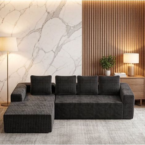 sofá chaise longue modular de pana gris 2 piezas OKMYHOME (1/5)