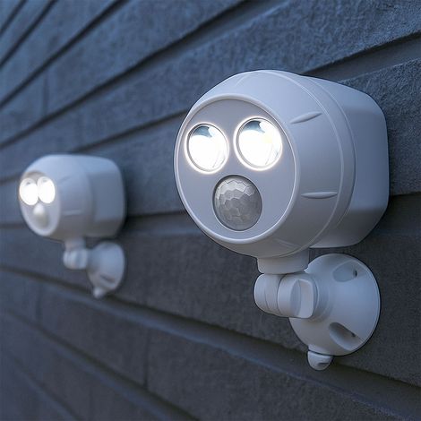 Faretto LED per esterno lampada da parete a batteria con rilevatore di movimento lampada da esterno a batteria con sensore, bianco, LED 400Lm bianco freddo, LxLxH 9,5x11,5x16,5 cm, set di 2