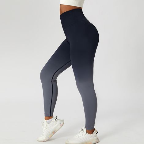 Leggings élastiques sans coutures pour femme, taille haute, pantalon de sport moulant pour fitness, course à pied et gym, noir et gris, taille L (1/4)