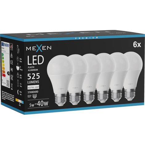 Mexen Nova 6x Ampoule LED E27, A60, 5W, Neutre - 4000K, 525 lm - L100-E27-0540-01x06 (1/3)