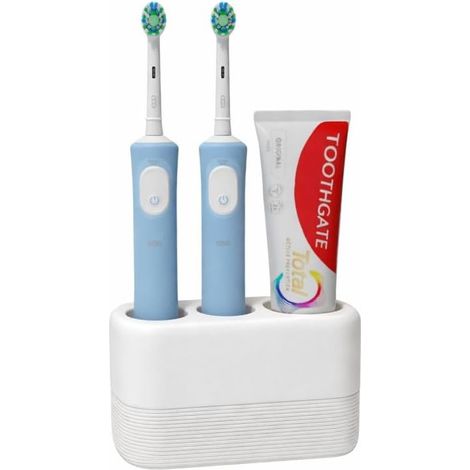 Freestanding Electric Toothbrush Holder for Bathroom with 3 Compartments  Compact Storage without Drilling  Modern Design Bathroom Accessory – White (1/5)