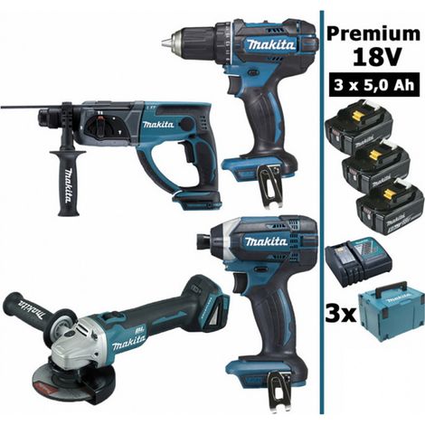 Makita – Pack d'outils électroportatifs 18V – 4 machines avec 3 batteries 5Ah – Moteur Brushless – Coffrets MakPac inclus (1/8)