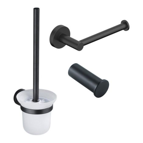 FugaFlow Eccelente Ensemble accessoires WC 3 pièces - porte-rouleau sans couvercle - brosse WC - crochet à serviette simple rond - noir mat (1/5)