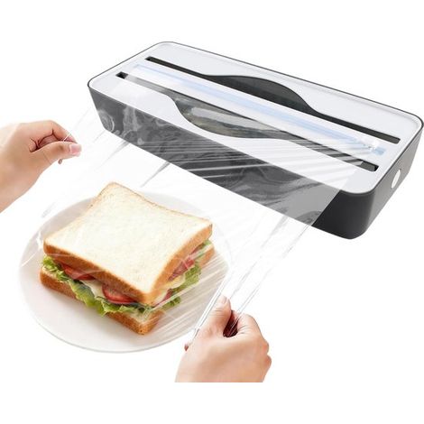 Caja de almacenamiento de papel de aluminio 2 en 1 - Negra - Con cortador y cierre magnético (1/2)