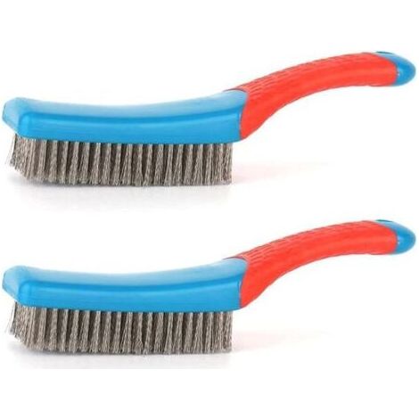 Lot de 2 brosses métalliques en acier inoxydable avec poignée en caoutchouc, pour nettoyer la rouille, les scories de soudure, les forets et les grilles de barbecue en bois (1/5)
