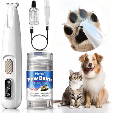 Pjordo Tondeuse pour Chien avec Baume Coussinet Chien, Tondeuse Chat à Faible Bruit, Tondeuse Patte Chien entre Coussinets pour Couper Pattes, Yeux, Oreilles, Visage, Croupe (1/4)