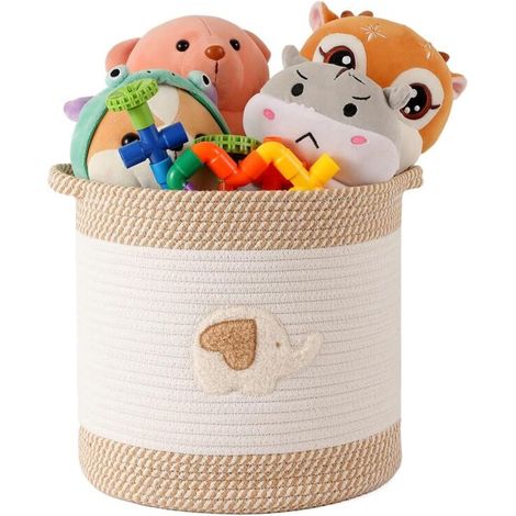 Bardusch-Panier de rangement en corde de coton tressée avec poignée, motif éléphant, pour jouets ou couvertures (1/4)