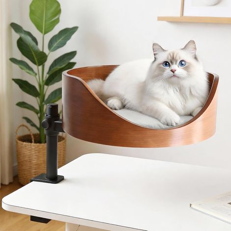 Lit pour chat en bois pour bureau, maison surélevée pour chat, équipée d'un tapis pour animaux de compagnie, avec une capacité de charge de 35 livres, convient pour le bureau à domicile et le (1/5)