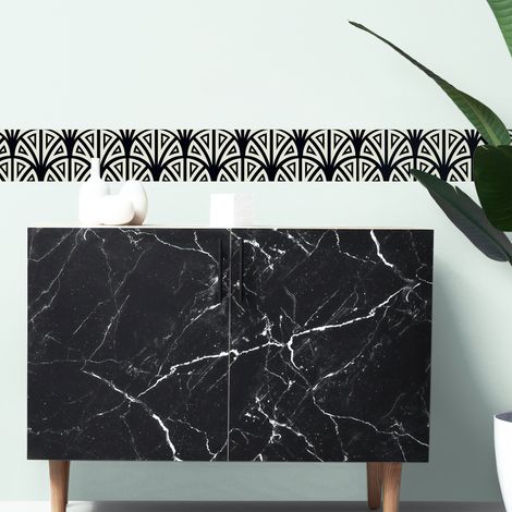 Frise murale autocollante géométrique noir et blanc 15 cm x 300 cm – Vinyle repositionnable – Décoration moderne pour murs et meubles – Plage (1/2)