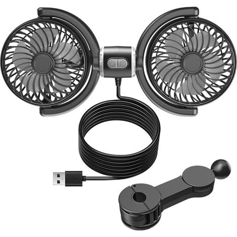 Ventilateur Double Tête Dossier Siège Auto, USB, Refroidissement (1/5)