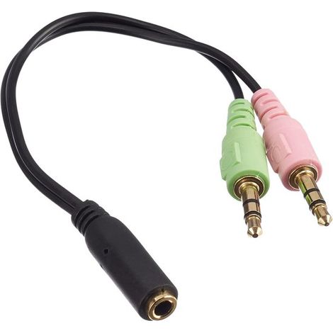 Câble adaptateur pour casque audio - Smartphone vers PC - Transfert audio - 4 broches vers 2 x 3 broches - 15 cm - Noir (1/5)