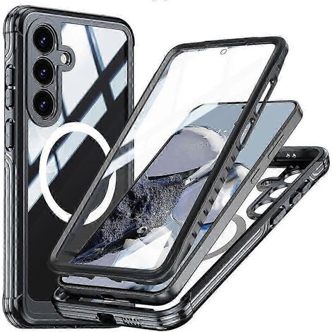 Étui magnétique compatible avec Galaxy S25 FE, coque en PC+TPU et protection d'écran en verre trempé (1/5)