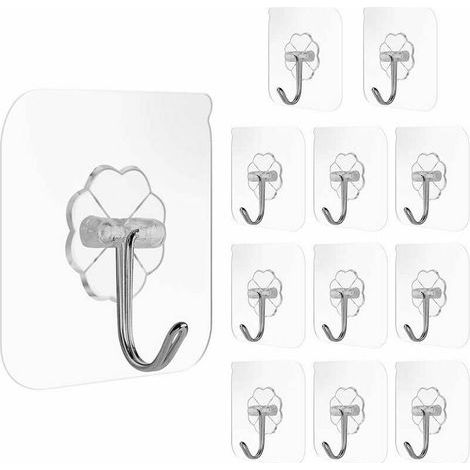 12PCS Suction Cup Hooks Towel Holder Transparent Adhesive Square Reusable Stainless Steel Wall Hook for Kitchen Bathroom Towel Holder (1/5)